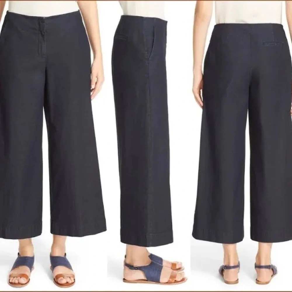 Lafayette 148 Morton Women's denim dark blue Wide-Leg Pants culotte size 14 - Picture 1 of 8